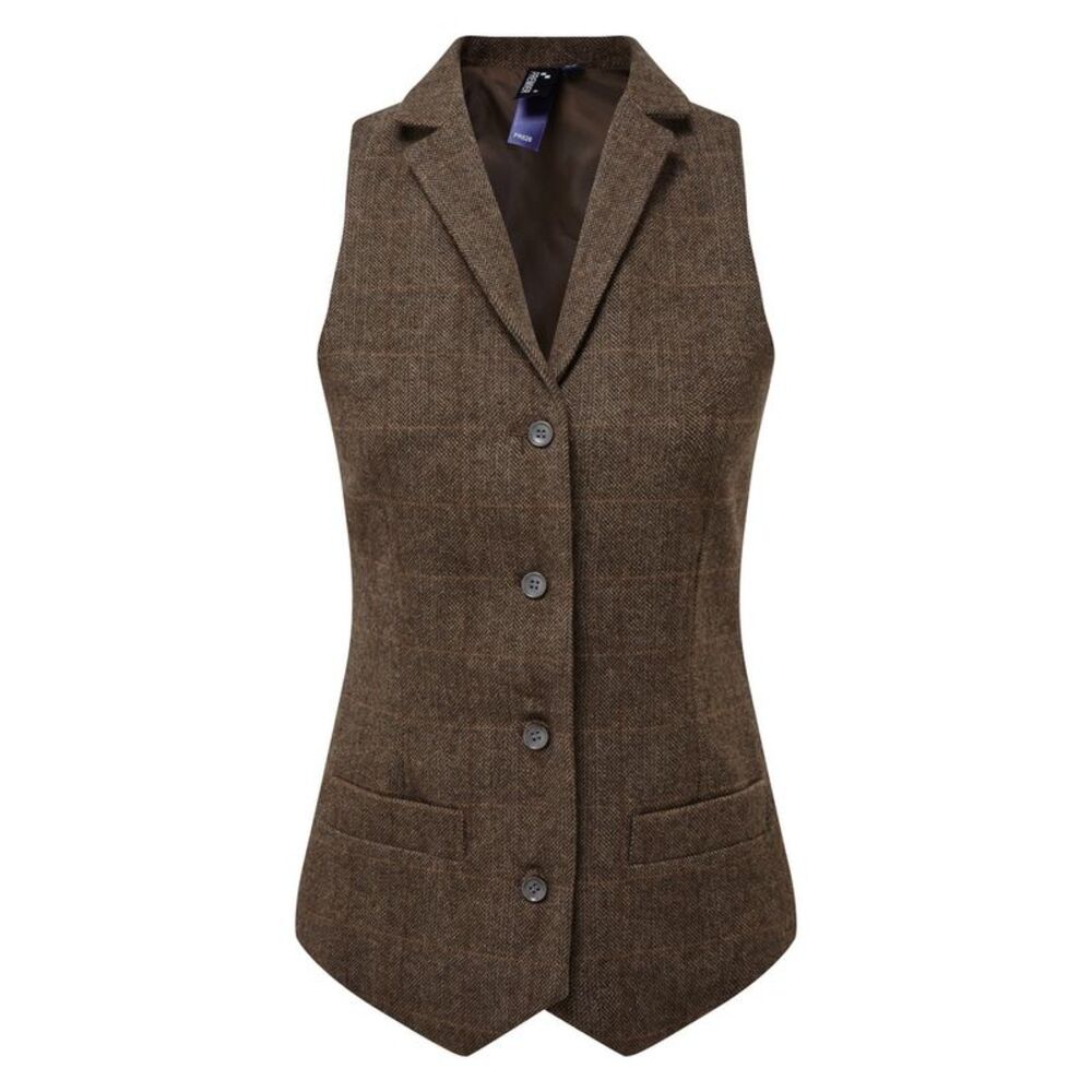 Premier Womens/Ladies Herringbone Waistcoat / Brown Check